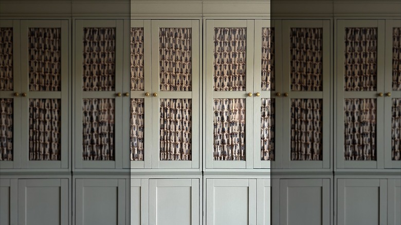 Curtains hanging in a cabinet
