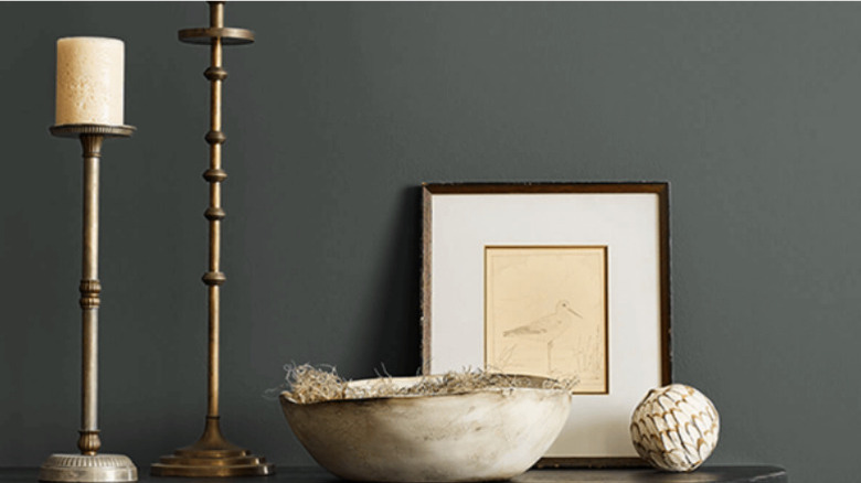 Sherwin Williams paint color Rock Bottom featured on a wall.