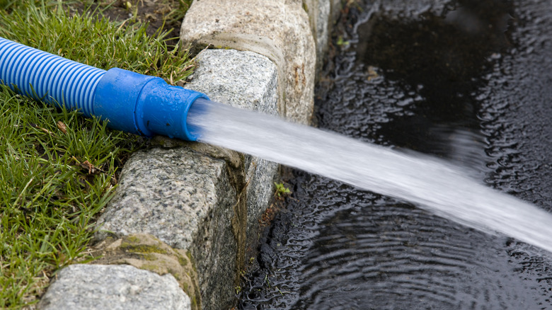 Blue hose pumping water out