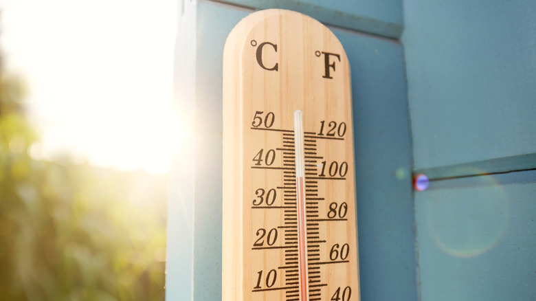Picture of a thermometer on a hot day