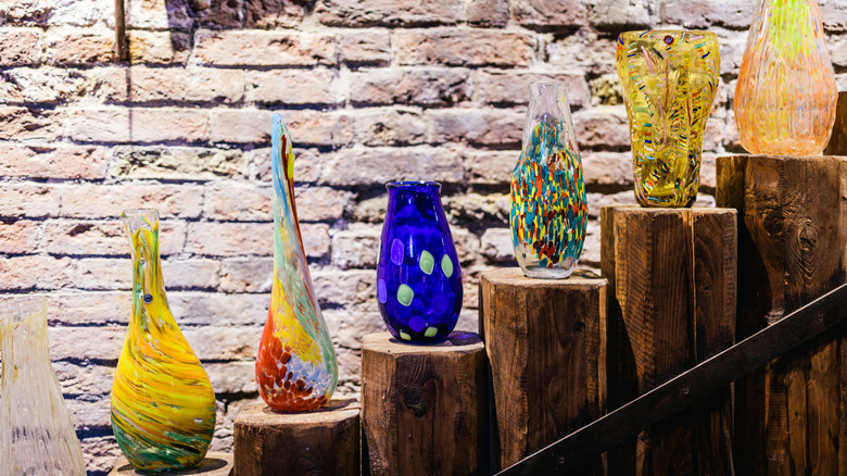 Murano glass pieces on display