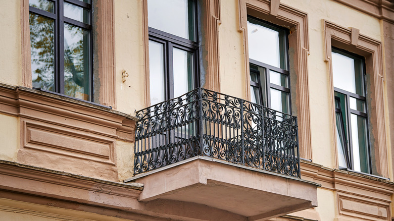Balcony with wrought iron fence