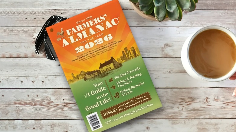2026 edition of Farmers' Almanac on a table