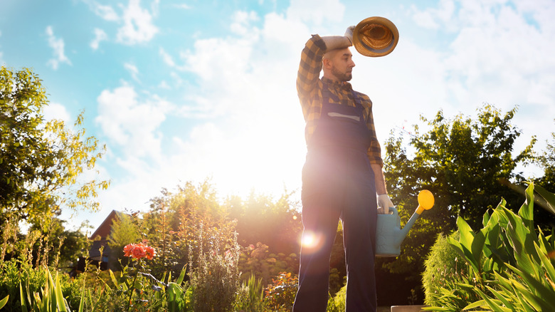 man gardening in hot weather