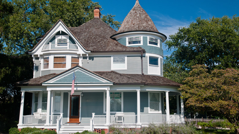 Grey and blue historic home