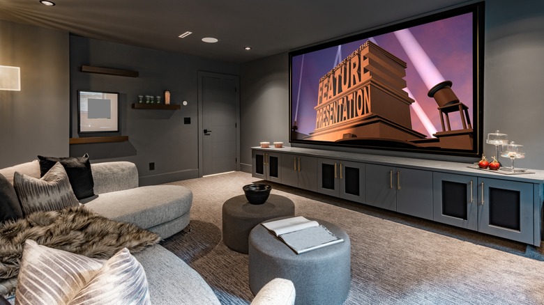 theater room with carpeted flooring