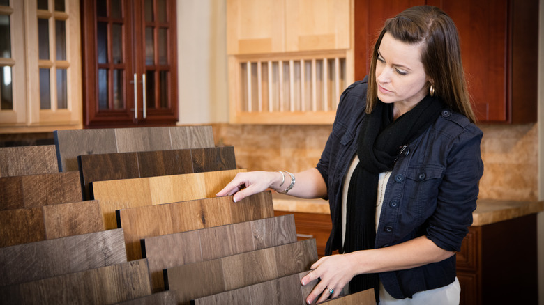 Woman shopping for wood