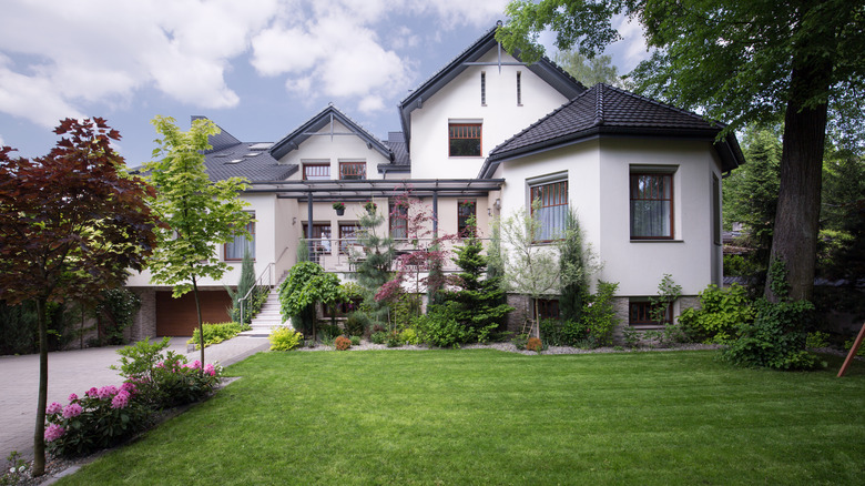 wide shot of a front lawn