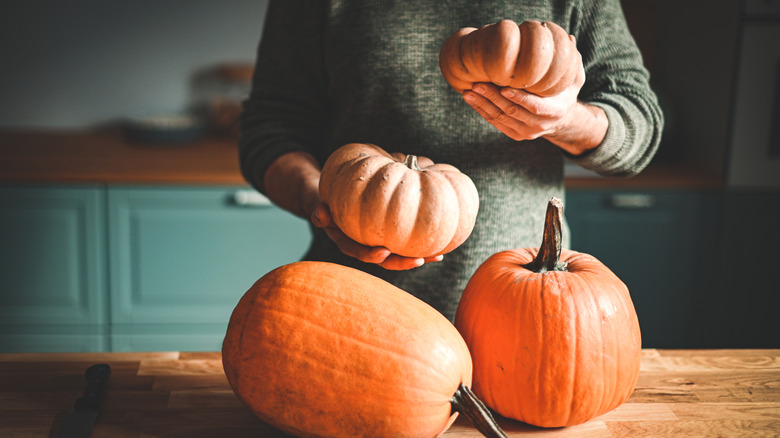 Hands holding two pumpkins