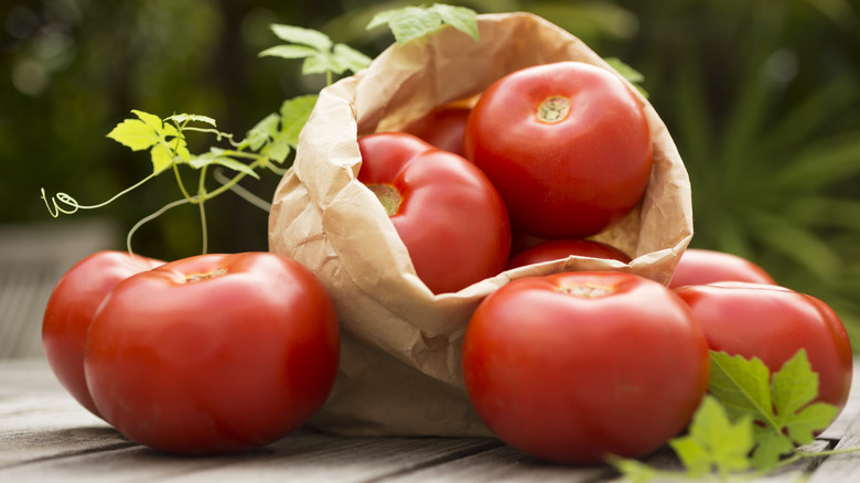 tomatoes in a paper bag
