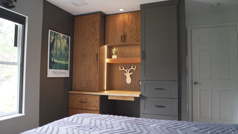 a custom DIY built-in desk and work study area