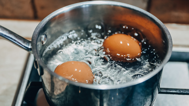 pot of boiling eggs