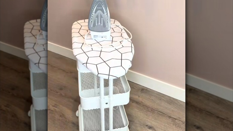 A DIY ironing board cart made from IKEA products