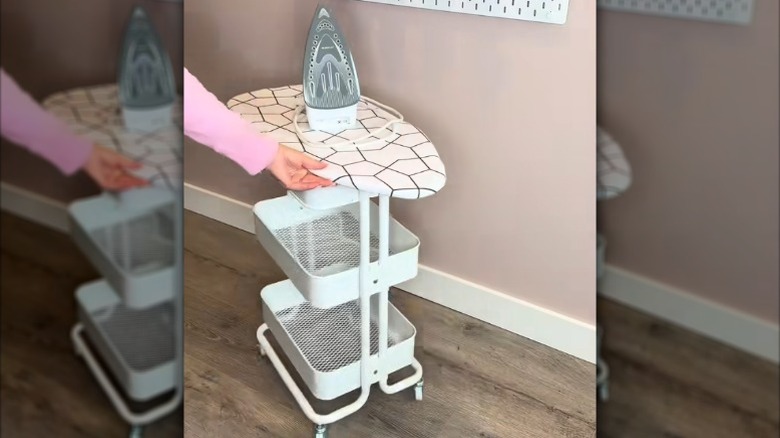 A DIY ironing board cart made from IKEA products