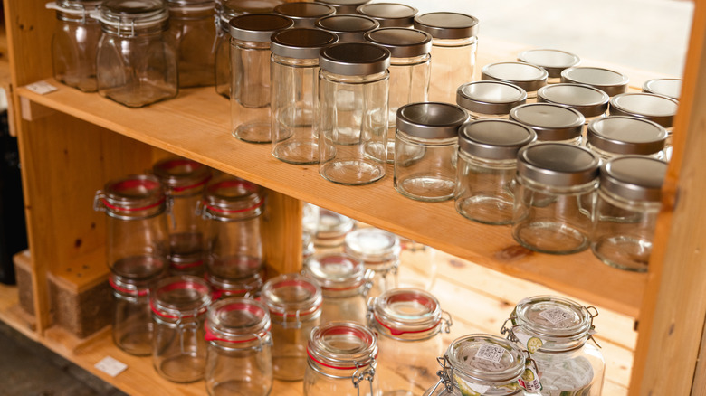 shelves of reusable glass jars