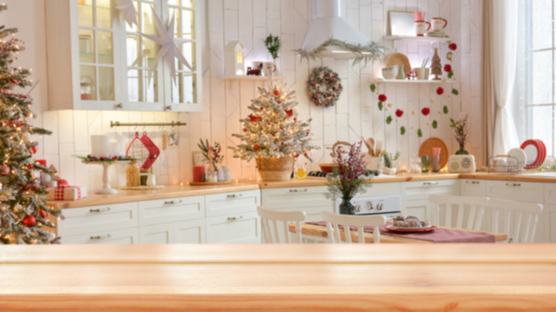 Kitchen decorated for Christmas