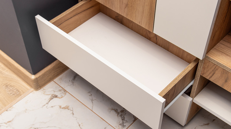 An empty kitchen drawer