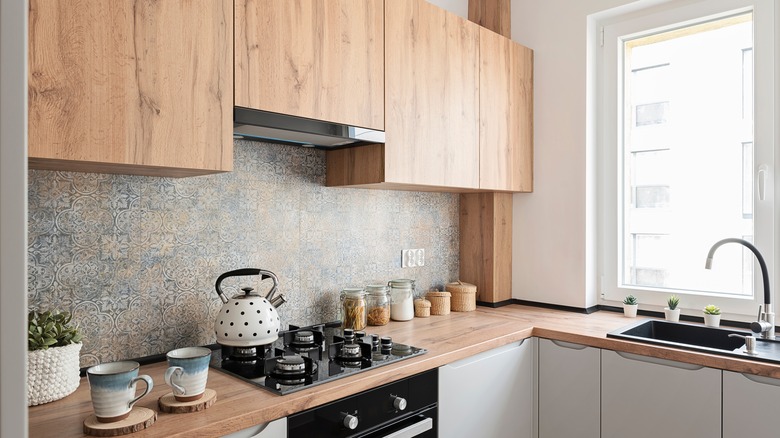 close up of kitchen cabinets