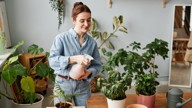 Woman watering her plants