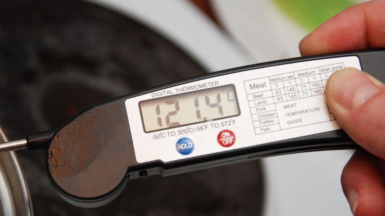hand holding cooking thermometer