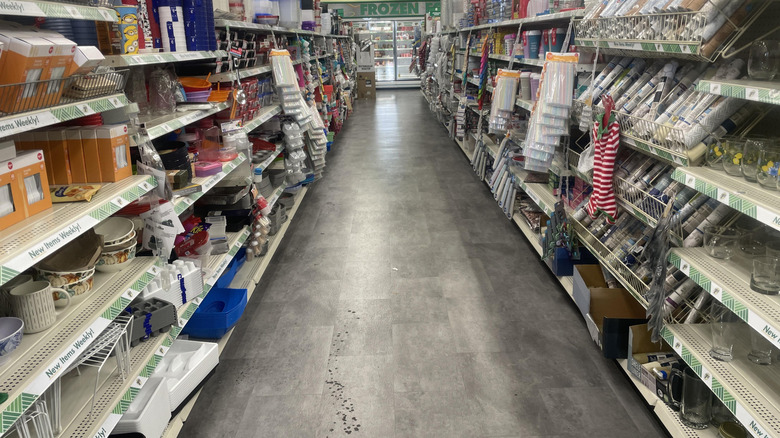 Aisles in a Dollar Tree filled with different products