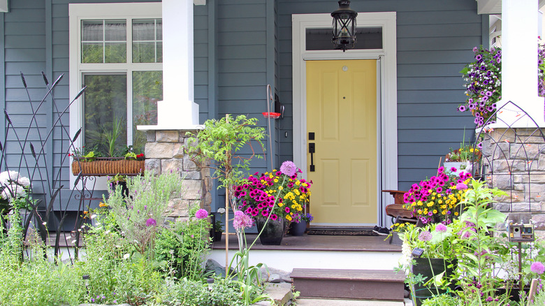 front porch with flowers