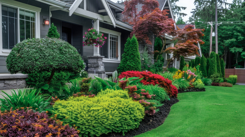 A flower bed packed with beautiful, brightly colored blooms