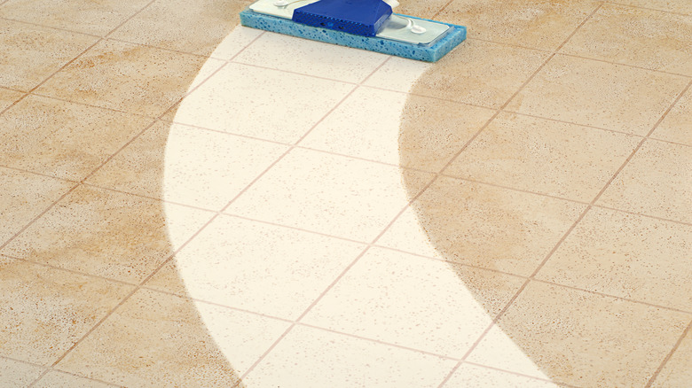 Sponge mop swiping over a dirty floor
