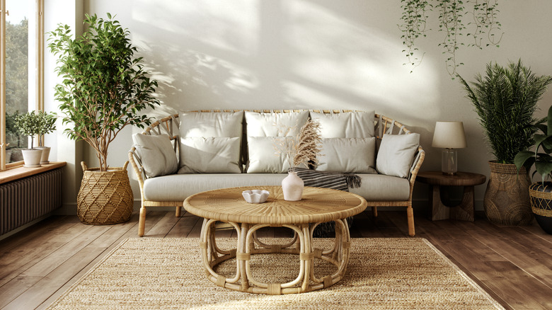 Room full of wicker furniture