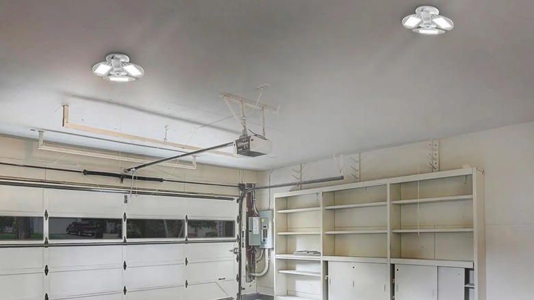 The Braun 8,000-Lumen Motion Sensor Shop Light in a garage