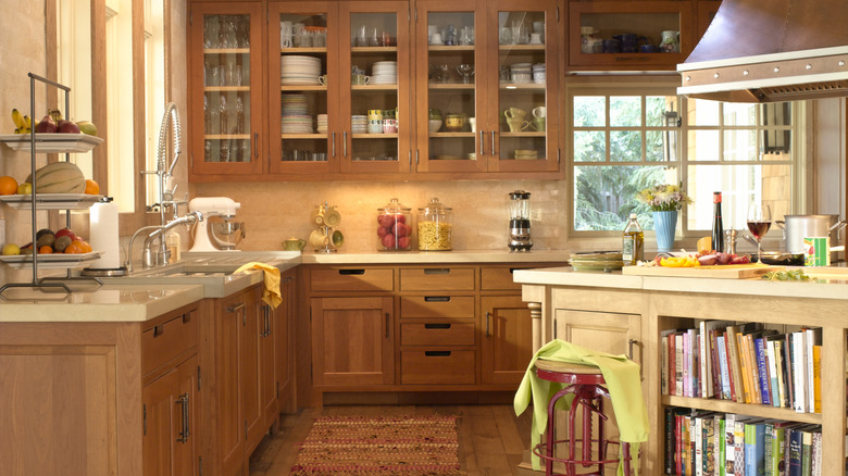 A bright kitchen with warm wood cabinets
