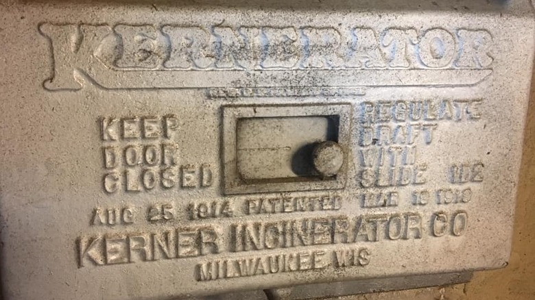 Close up of an in-home incinerator door