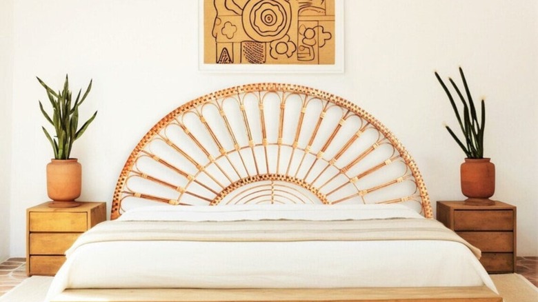 rounded rattan headboard