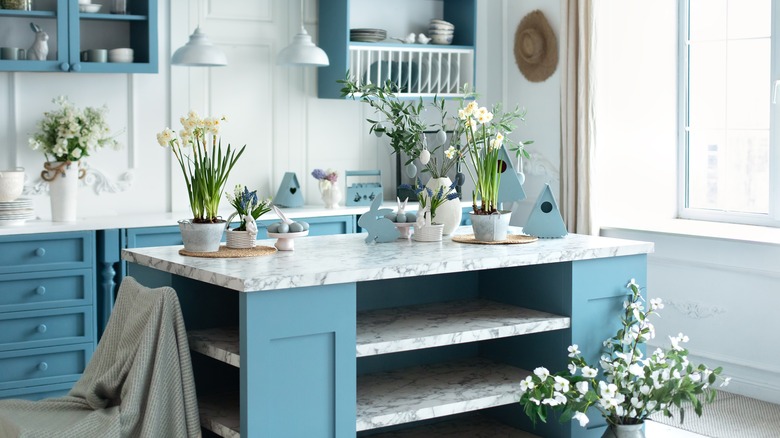 Kitchen with blue cabinets