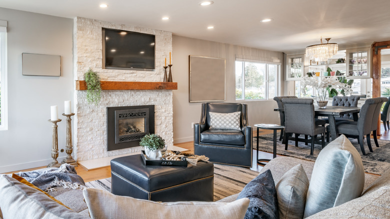 living room with gas fireplace