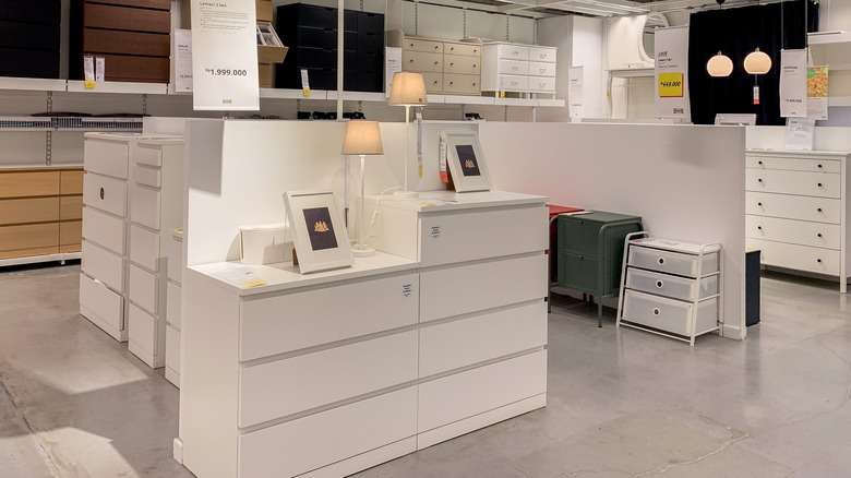 Multiple dressers on display in a store