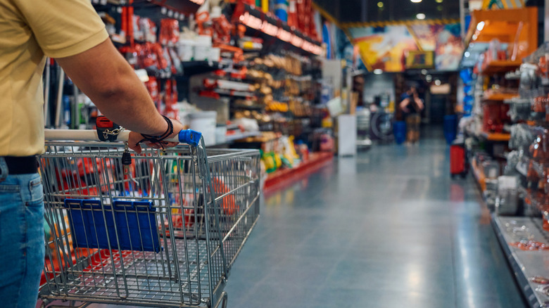 A man shopping the aisles of a home improvement store