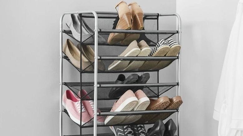The Mainstays metal rolling shoe rack