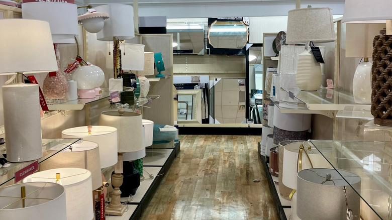The lighting section of a HomeGoods store.