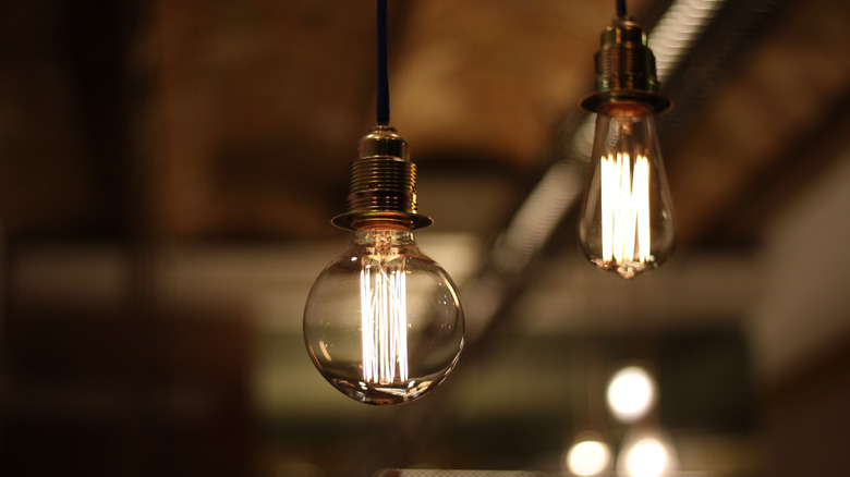 Edison lights hanging from ceiling