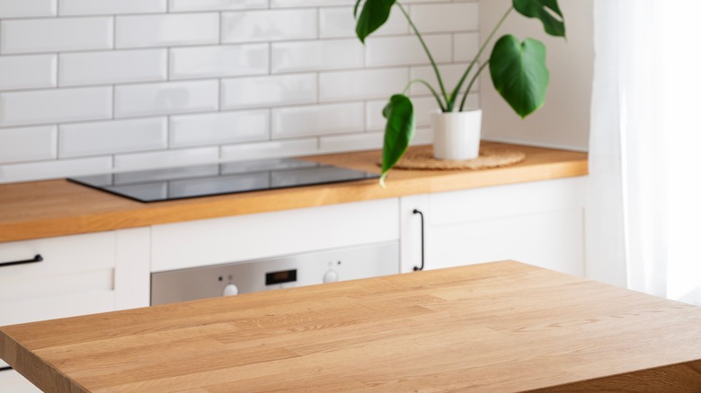 Kitchen with wood countertops