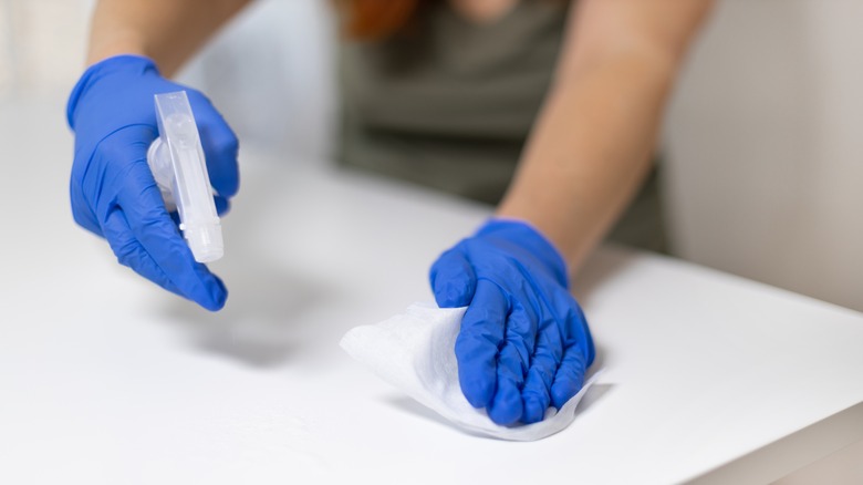 Gloves paper towel counter wipe