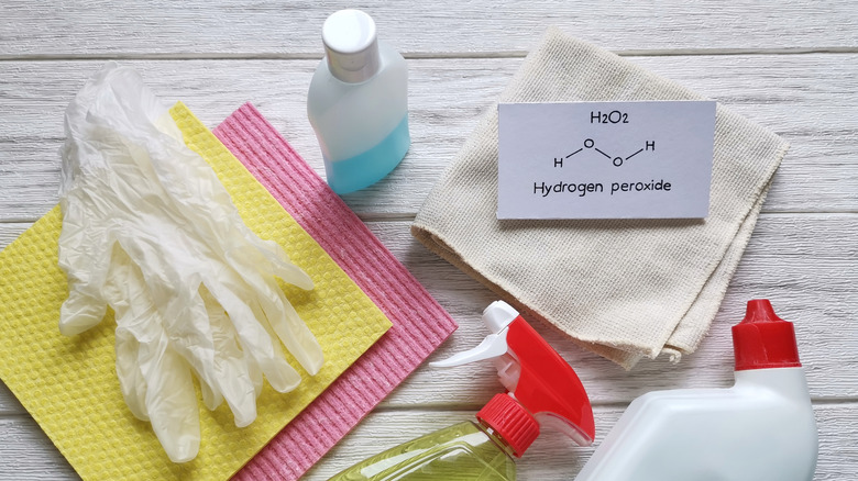 Hydrogen peroxide, gloves, towel