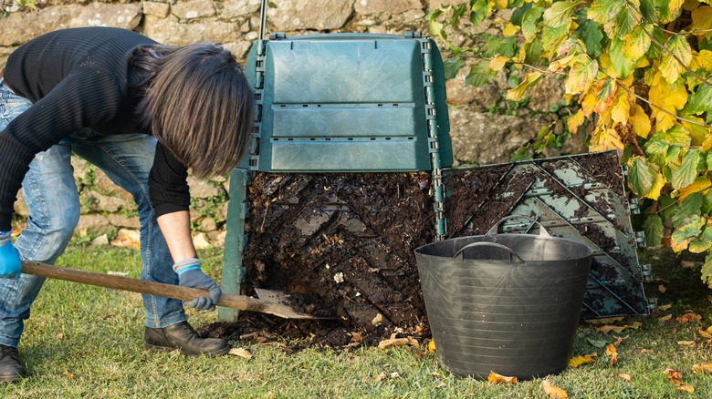 person removing compost from bin