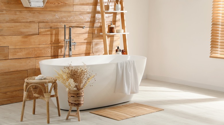 Bathtub on white floor