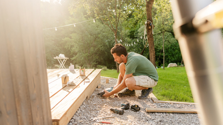Man building a deck