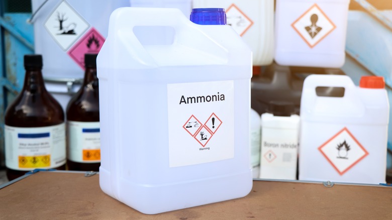 bottiglia di ammoniaca con avvertenze di sicurezza