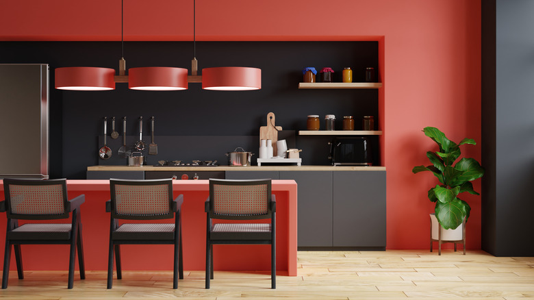 coral and gray kitchen