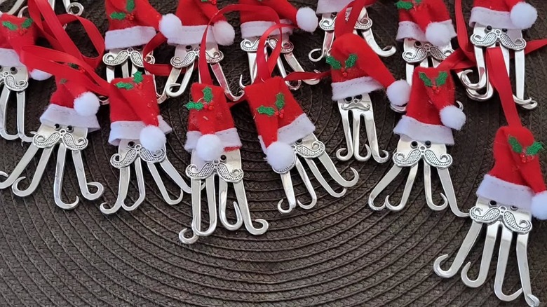 Santa ornaments made from forks