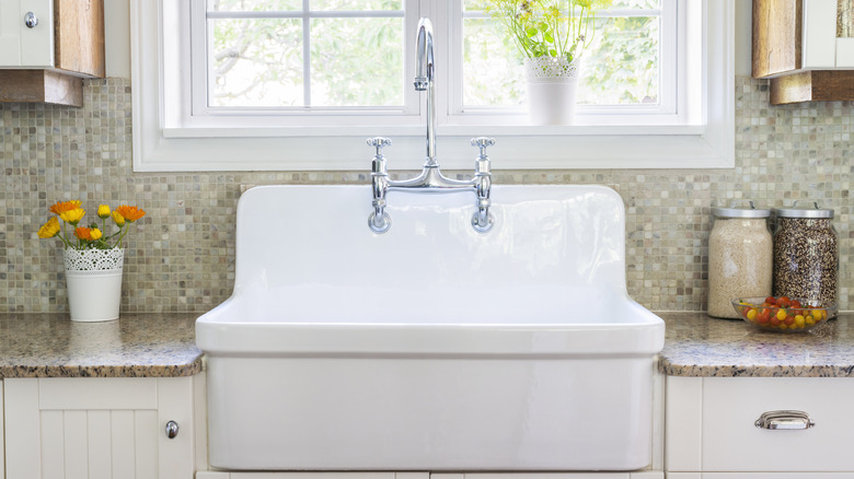 Kitchen white porcelain sink